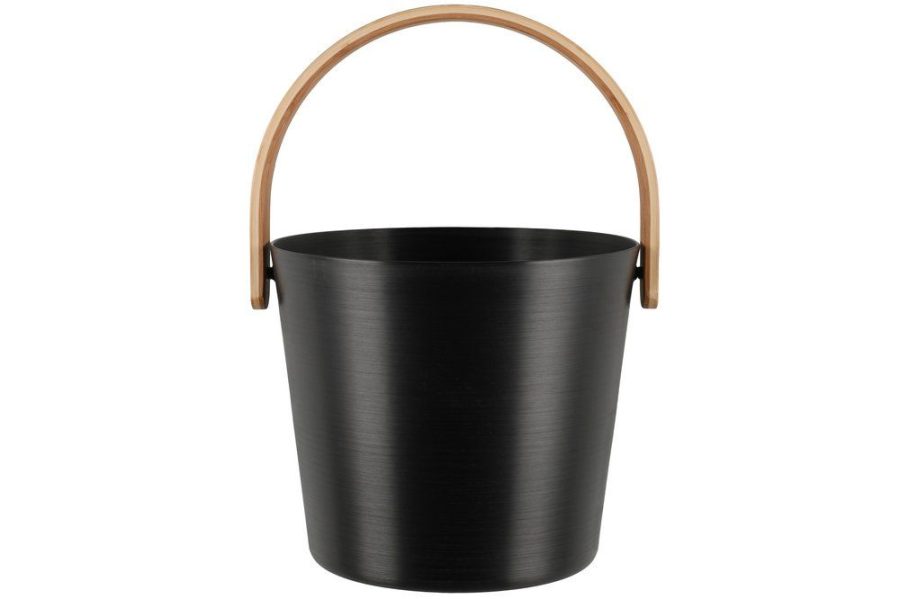 Pirts un saunas ķipis ar rokturi melnā krāsā