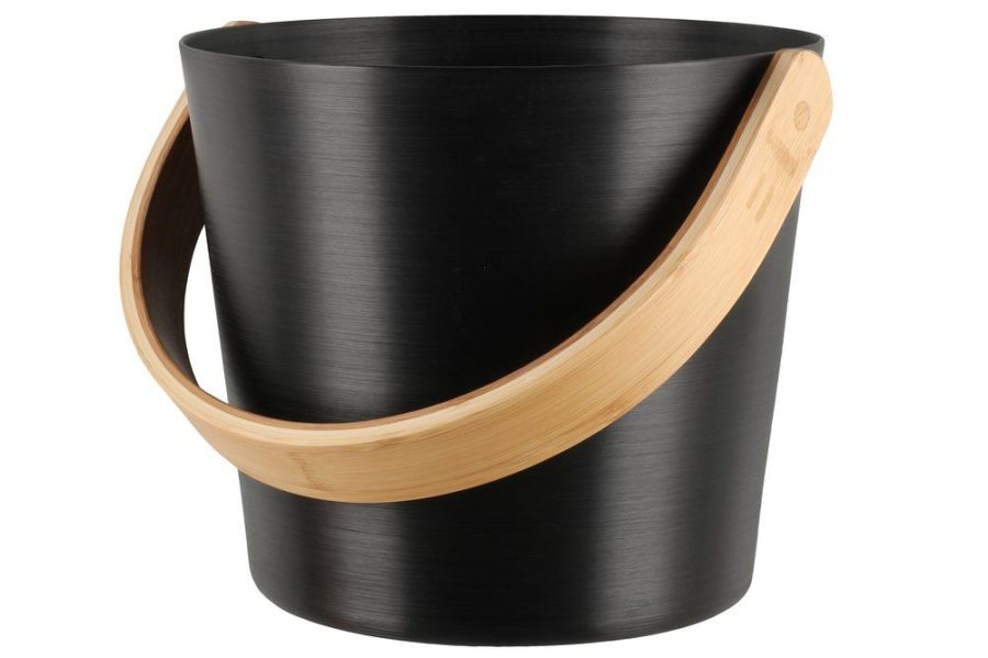 Pirts un saunas ķipis ar rokturi melnā krāsā